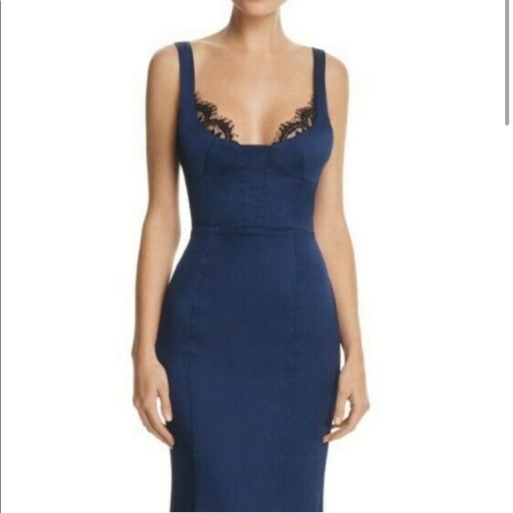 Fame And Partners Ara Satin Lace Trim Long Dress - Picture 2 of 4